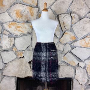 Ralph Lauren Collection Rare Vintage 1990s Mohair Wrap Skirt Black Plaid | 10